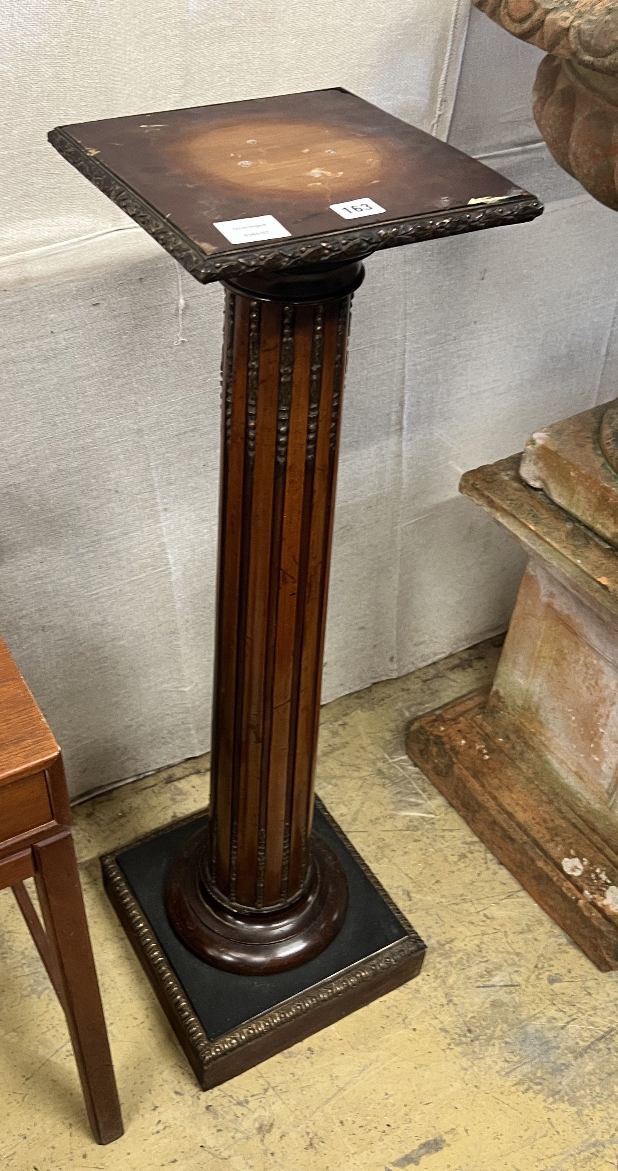 An Edwardian mahogany gilt metal mounted pedestal, height 106cm